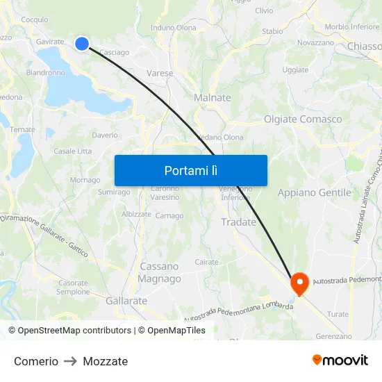 Comerio to Mozzate map