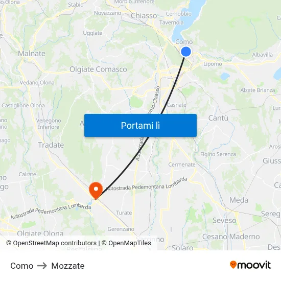 Como to Mozzate map