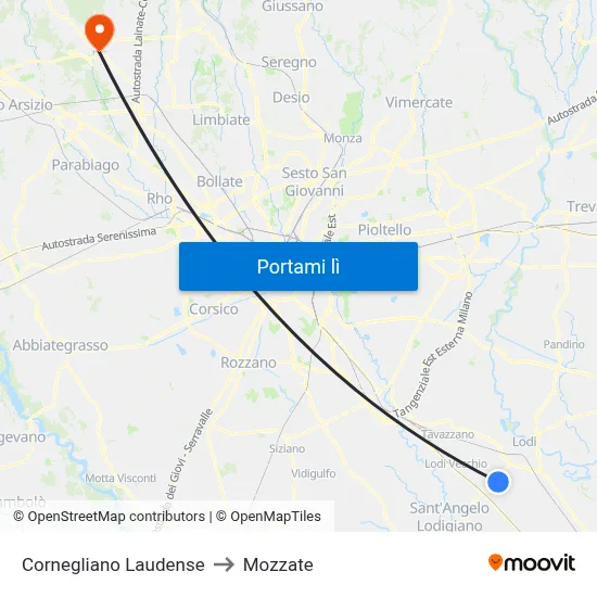 Cornegliano Laudense to Mozzate map
