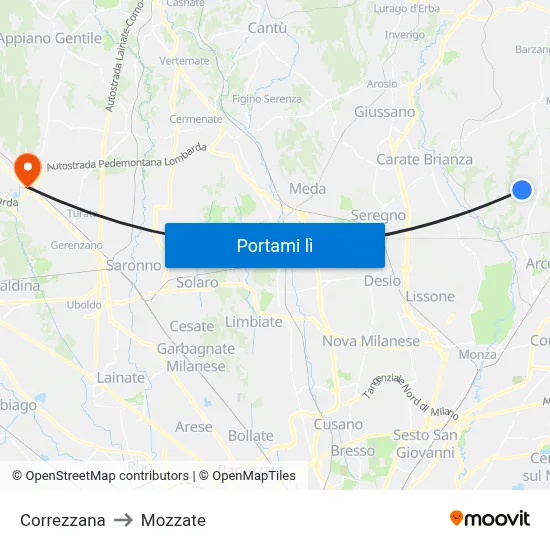 Correzzana to Mozzate map