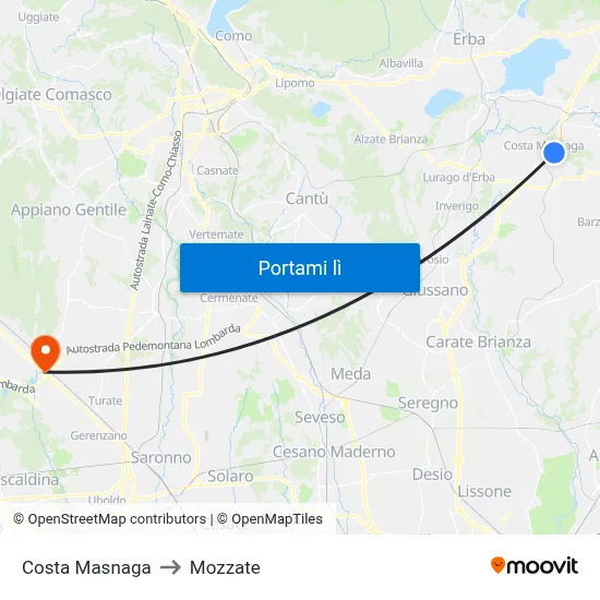 Costa Masnaga to Mozzate map
