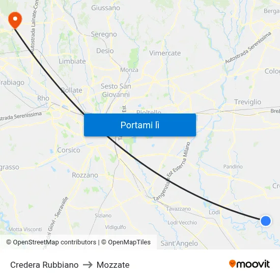 Credera Rubbiano to Mozzate map