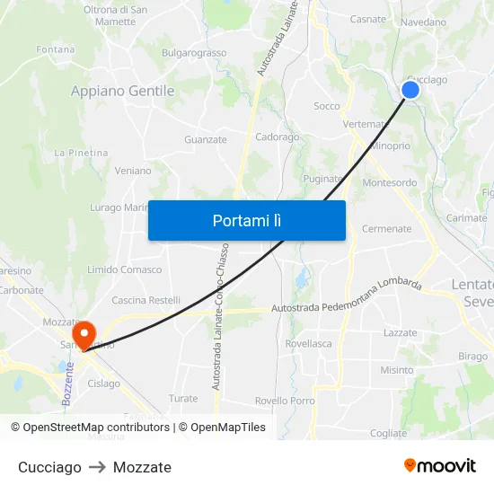 Cucciago to Mozzate map
