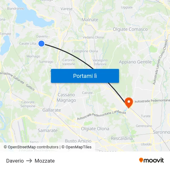Daverio to Mozzate map