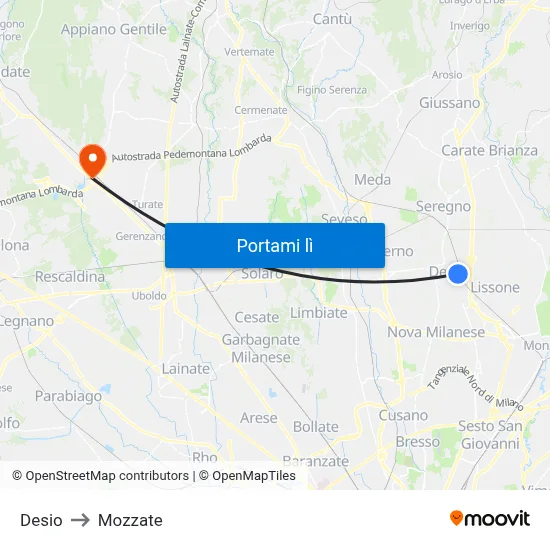 Desio to Mozzate map
