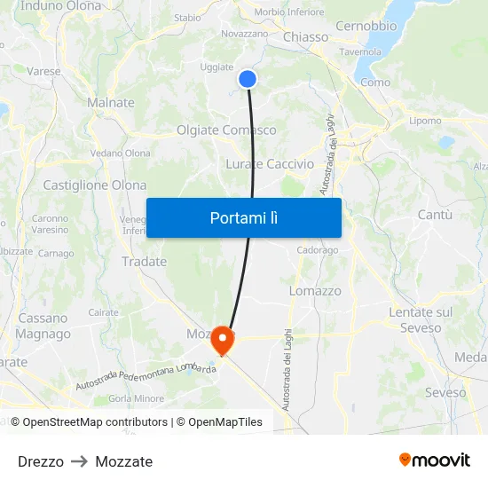 Drezzo to Mozzate map