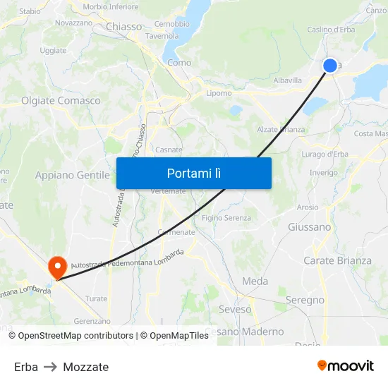 Erba to Mozzate map