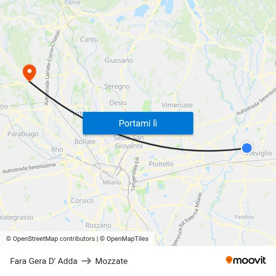 Fara Gera D' Adda to Mozzate map