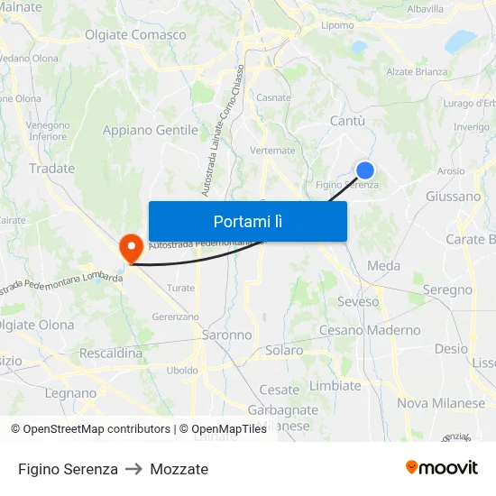 Figino Serenza to Mozzate map