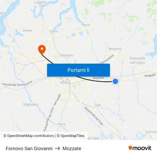 Fornovo San Giovanni to Mozzate map