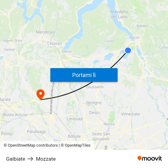 Galbiate to Mozzate map