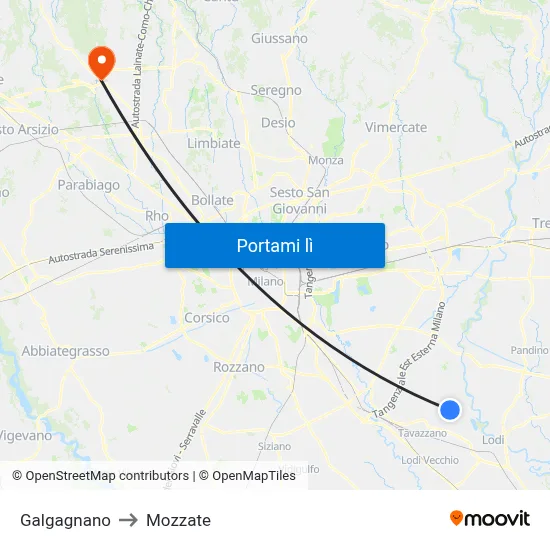 Galgagnano to Mozzate map