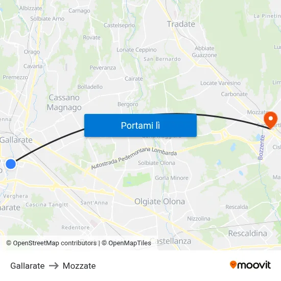Gallarate to Mozzate map
