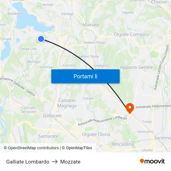 Galliate Lombardo to Mozzate map