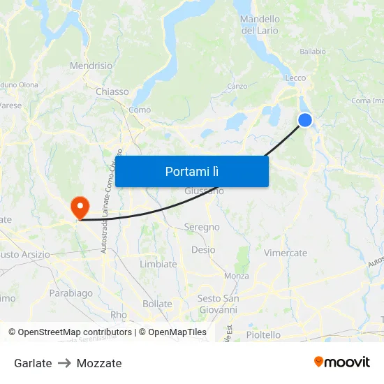 Garlate to Mozzate map