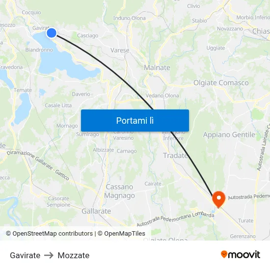 Gavirate to Mozzate map