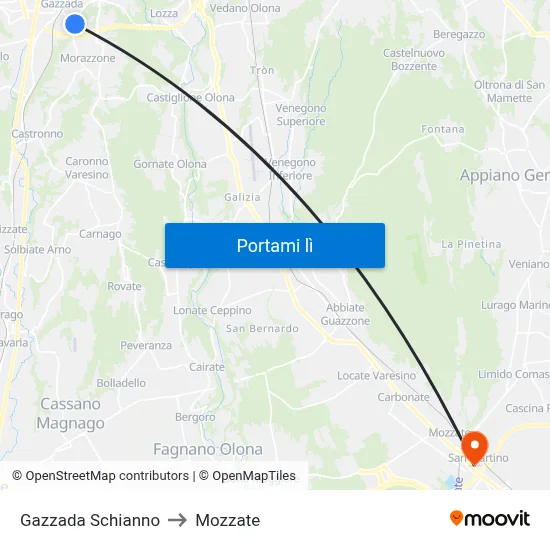 Gazzada Schianno to Mozzate map