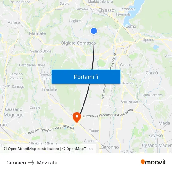 Gironico to Mozzate map