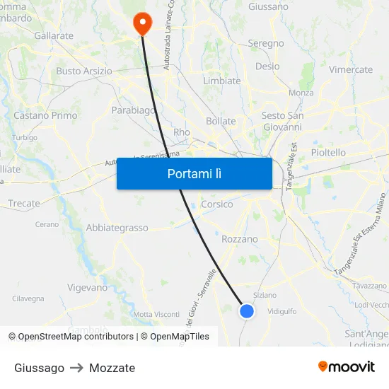 Giussago to Mozzate map