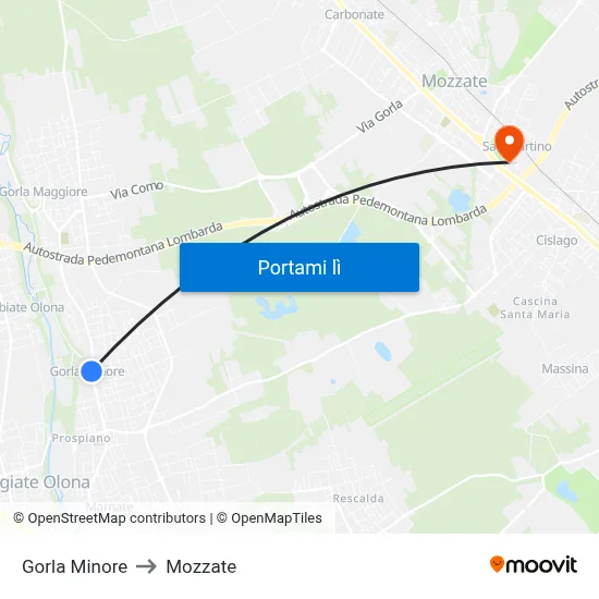 Gorla Minore to Mozzate map