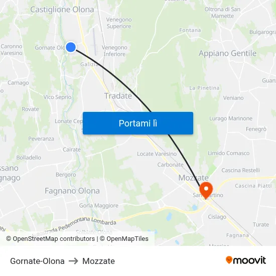 Gornate-Olona to Mozzate map
