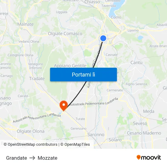 Grandate to Mozzate map