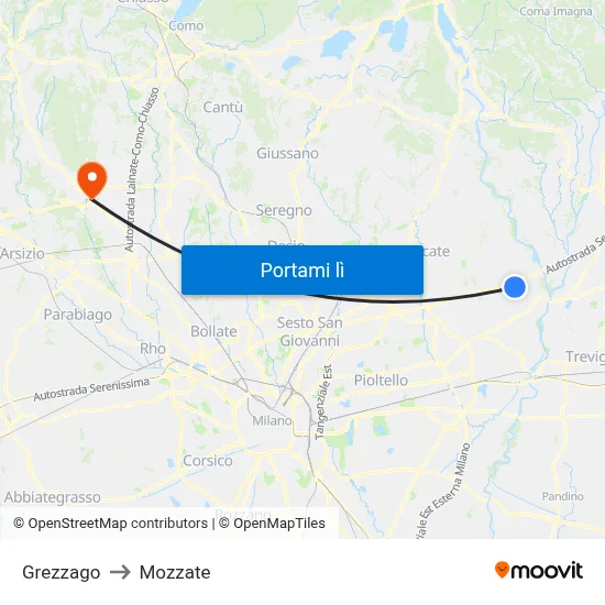 Grezzago to Mozzate map