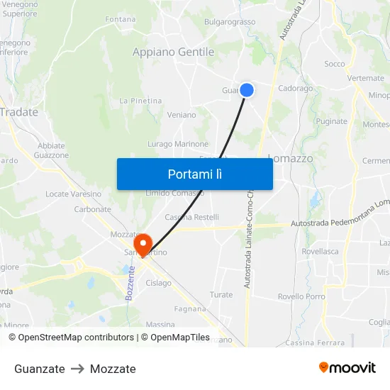 Guanzate to Mozzate map