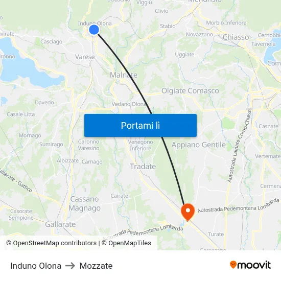 Induno Olona to Mozzate map