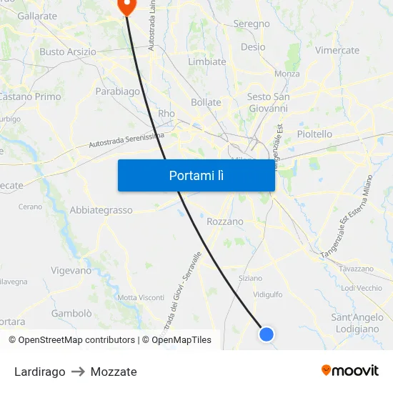 Lardirago to Mozzate map
