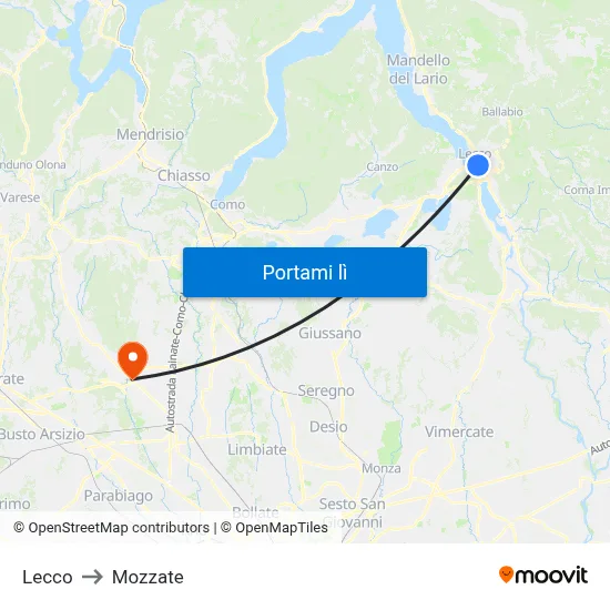 Lecco to Mozzate map