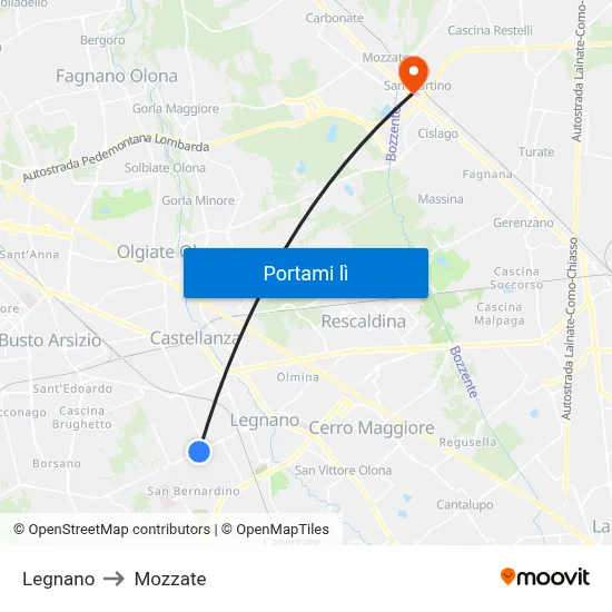 Legnano to Mozzate map