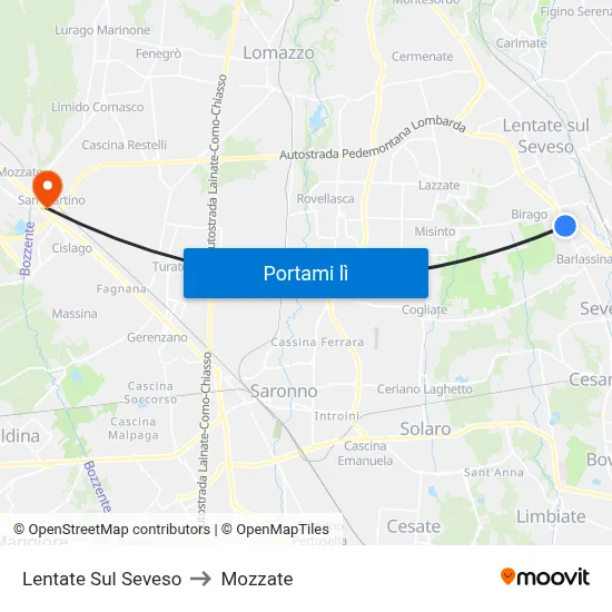 Lentate Sul Seveso to Mozzate map
