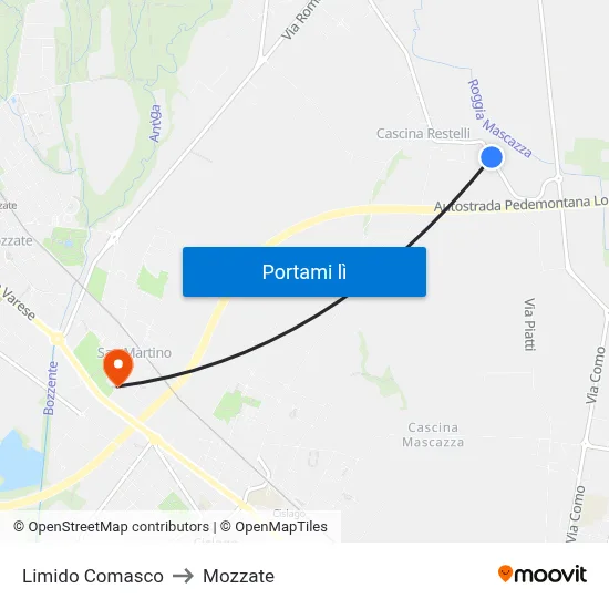 Limido Comasco to Mozzate map