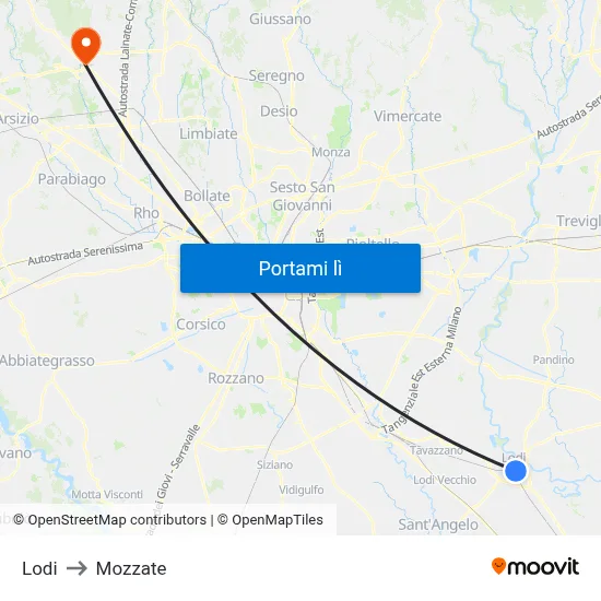 Lodi to Mozzate map