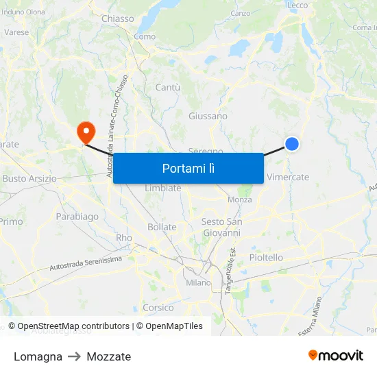 Lomagna to Mozzate map