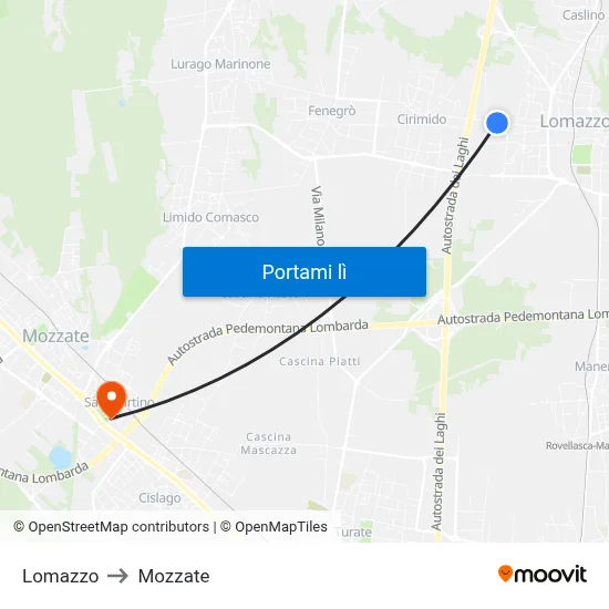 Lomazzo to Mozzate map
