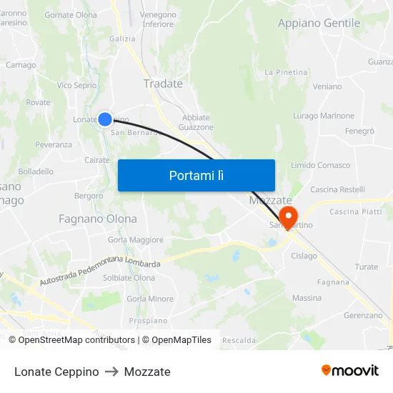 Lonate Ceppino to Mozzate map