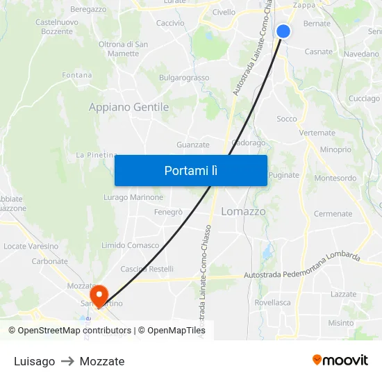 Luisago to Mozzate map