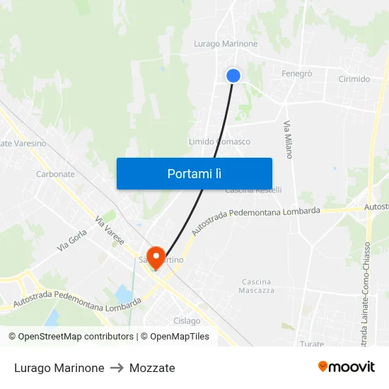 Lurago Marinone to Mozzate map