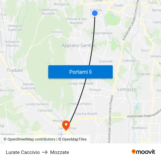 Lurate Caccivio to Mozzate map