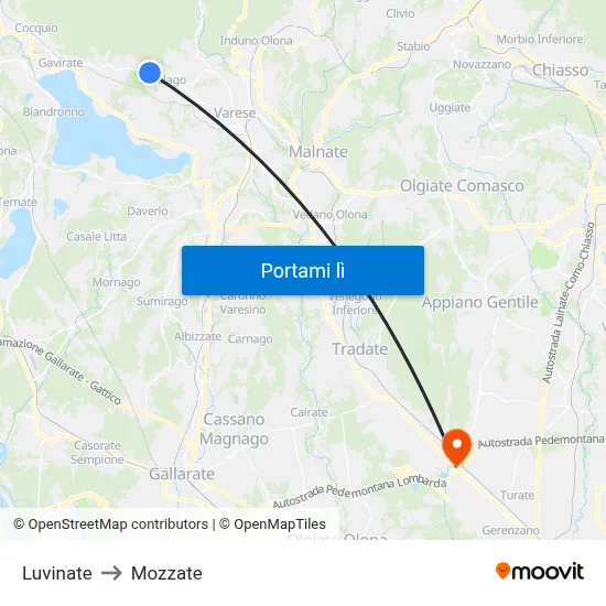 Luvinate to Mozzate map