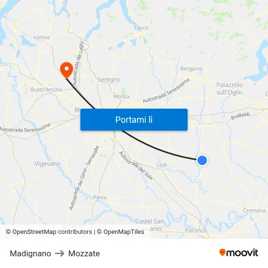 Madignano to Mozzate map