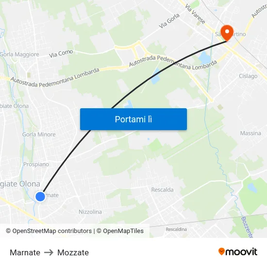 Marnate to Mozzate map