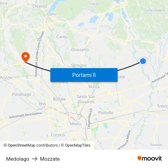 Medolago to Mozzate map
