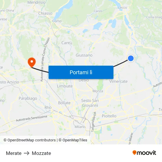 Merate to Mozzate map