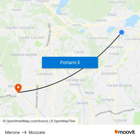 Merone to Mozzate map