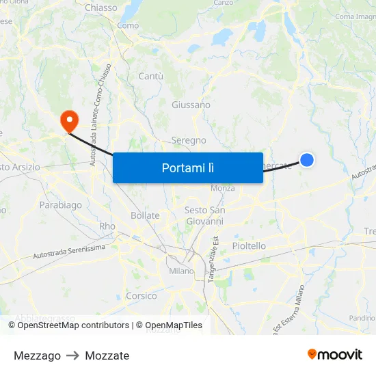 Mezzago to Mozzate map