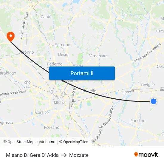 Misano Di Gera D' Adda to Mozzate map