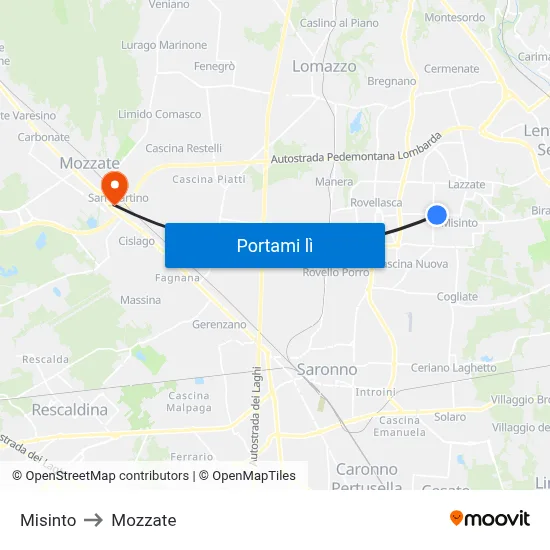 Misinto to Mozzate map